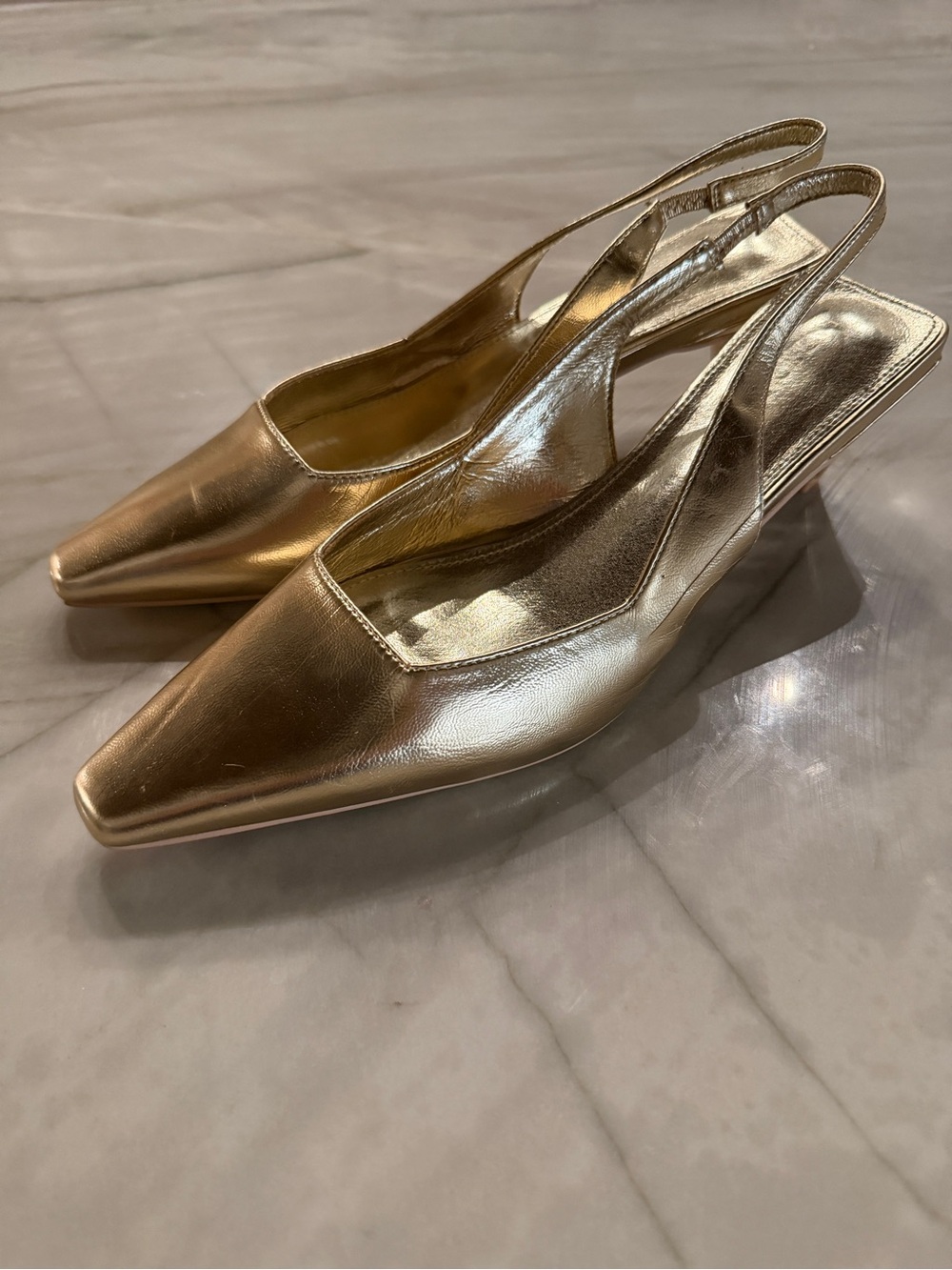 Women's Gold Slingback Pointed-Toe Flats 11